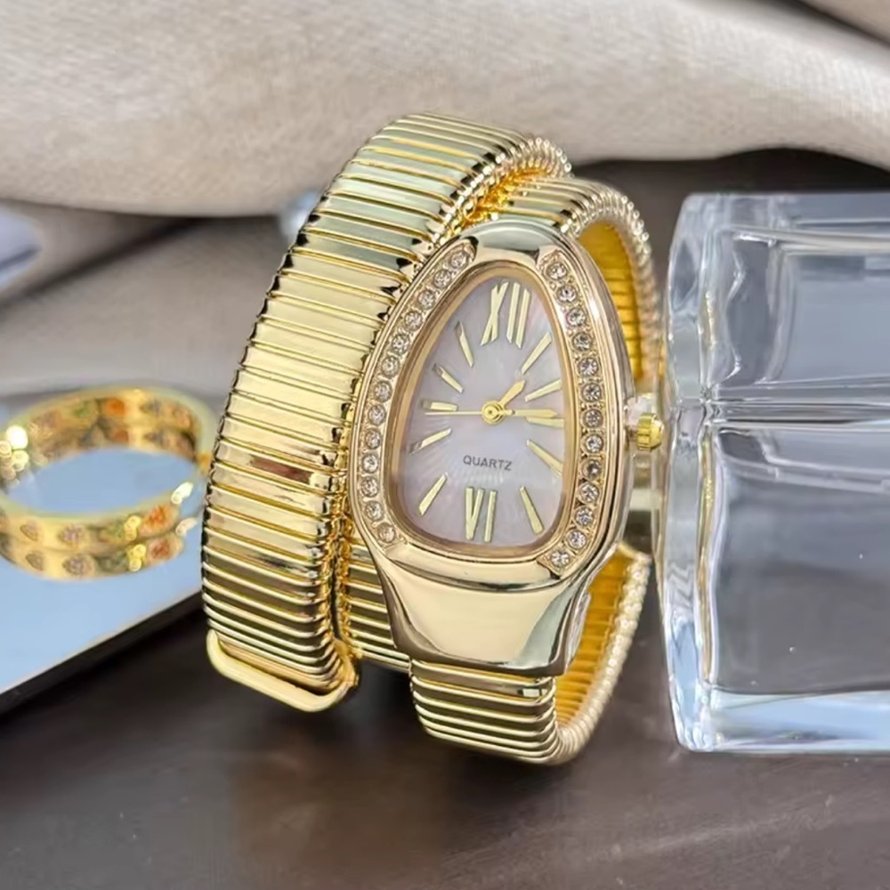 Gold Wrap-Around Women's Quartz Watch with Crystal Accents